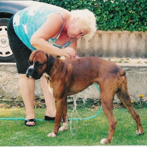 mom giving Krose a bath