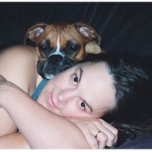Barkley snoozin with...I mean ON....Mom