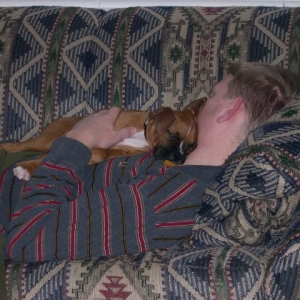 Taking a well derserved nap with dad