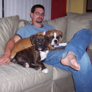 Baxter and Roxie with their daddy