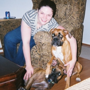 Amanda with Sadie and Blue