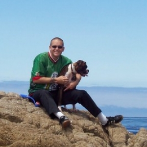 Magoo and Dad at the beach