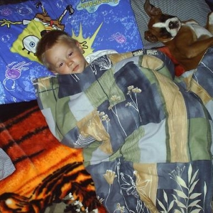 Tash and Rylan sleeping at the lake.