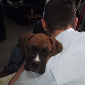 Drago helping me tile my house