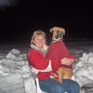 Koda and me warming up by the fire