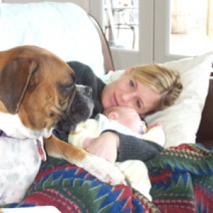 Sunday snuggles with the new baby Feb '03