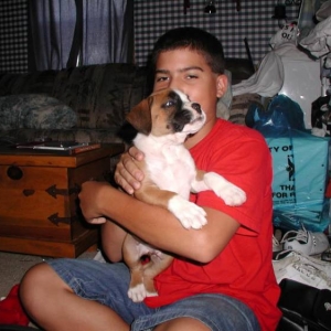 My son Corey and Murphy at 6 -1/2 weeks