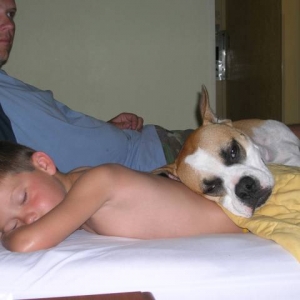 AJ relaxing with his boy!