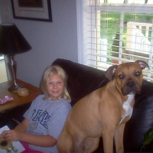 Hanna and our oversized lap dog!