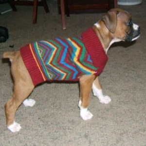 showing off her sweater