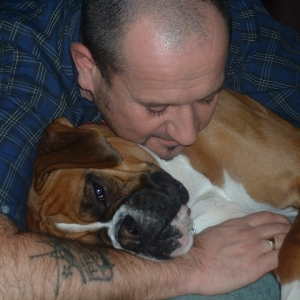 Rusty snoozing with dad.
