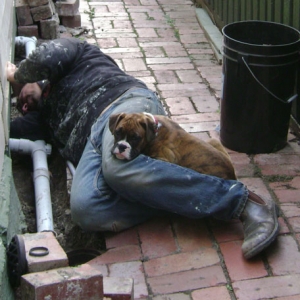Mirka helping with the plumbing