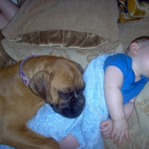 Maggie cuddling jnr