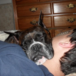 Beau sleeping on Daddy