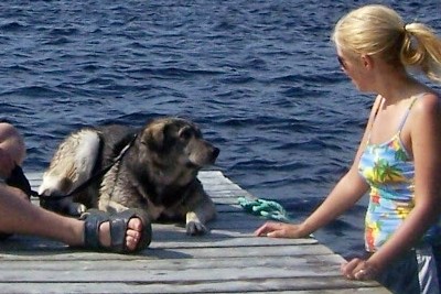 Abby with her mom at the pond