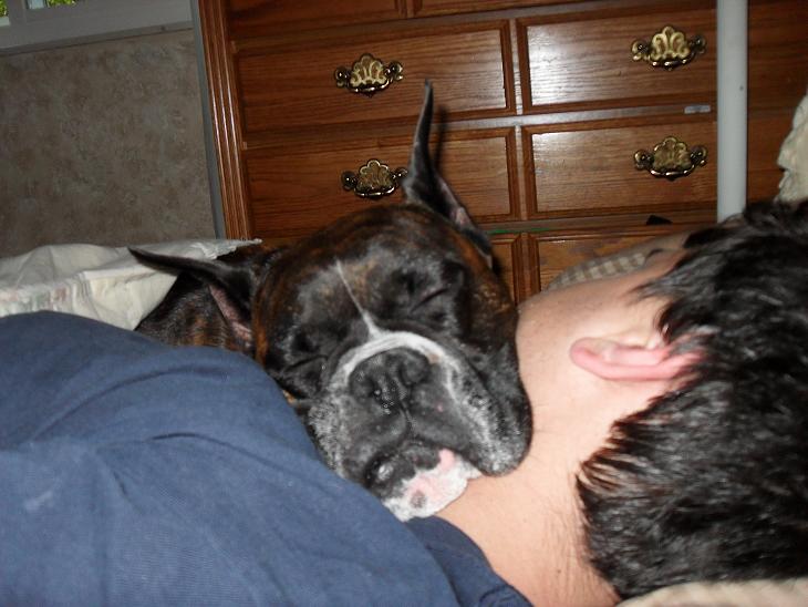 Beau sleeping on Daddy