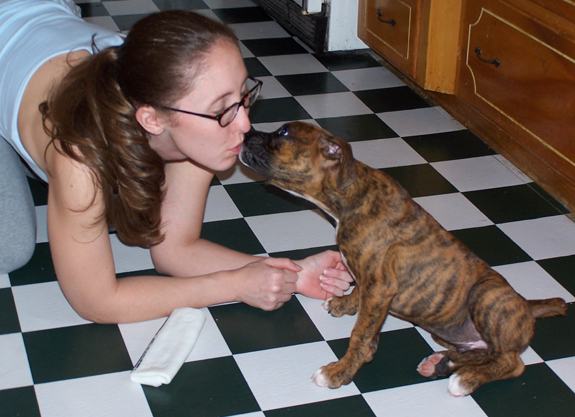 Gus's first day home...he's always been a kisser :)