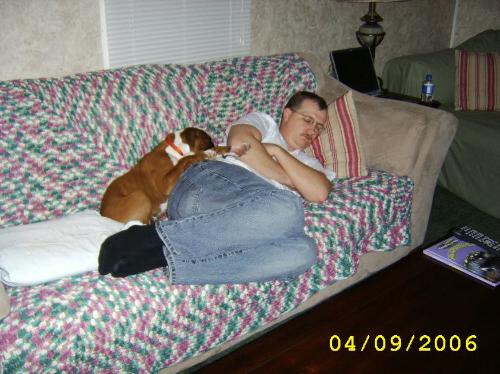 Max and the hubby taking a quick nap
