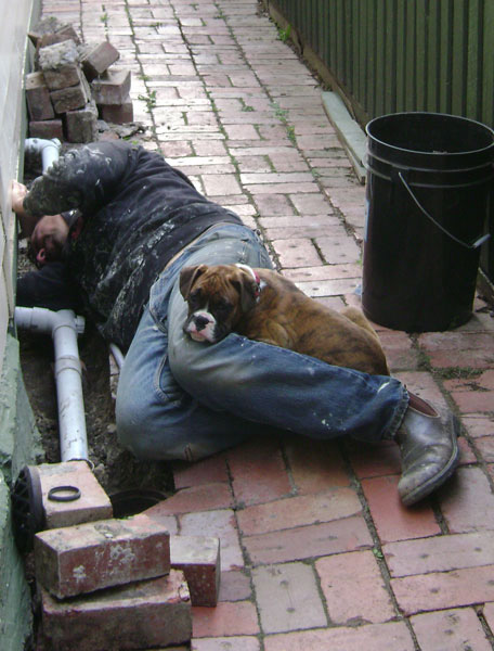 Mirka helping with the plumbing