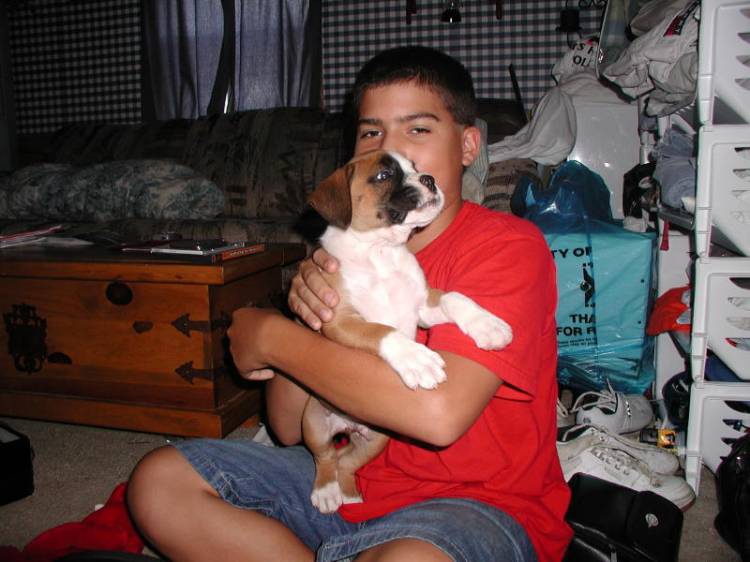 My son Corey and Murphy at 6 -1/2 weeks