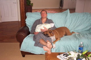 Peanut with daddy and our new baby boy Dec '02
