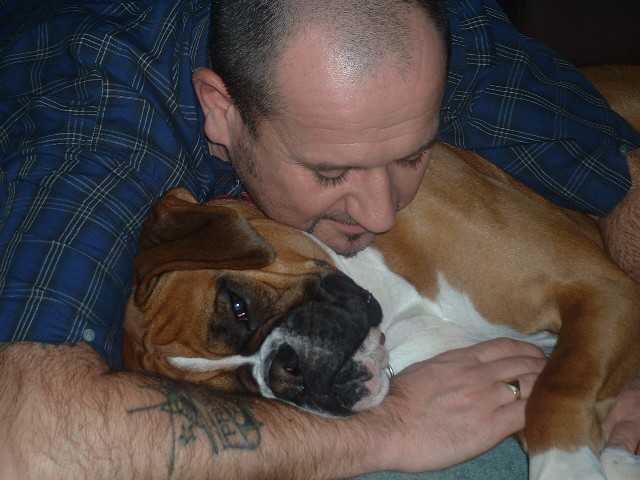 Rusty snoozing with dad.